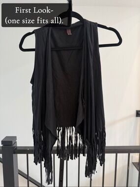 First Looks Black Fringe Open-Front Vest